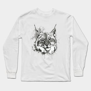 Bobcat Head Black and White Long Sleeve T-Shirt